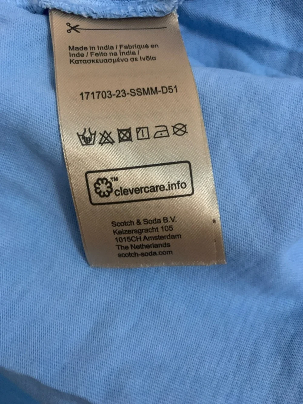 Scotch & Soda Pale Blue T‑Shirt with Neon Pink Trim XL - Picture 6 of 6